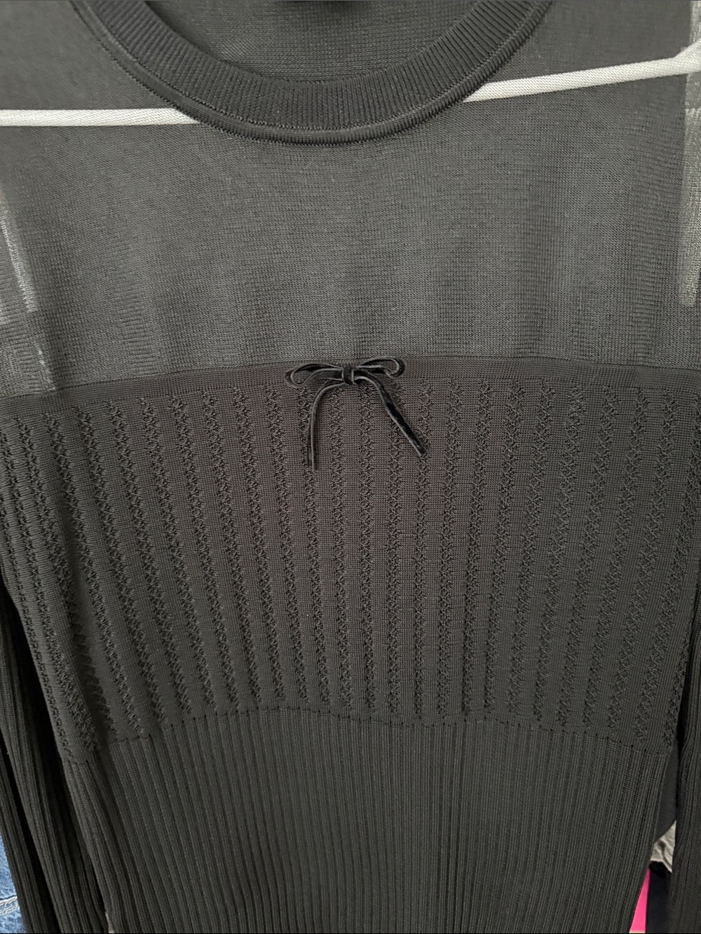The Kooples Black Sheer-Yoke Ribbed Long Sleeve Top